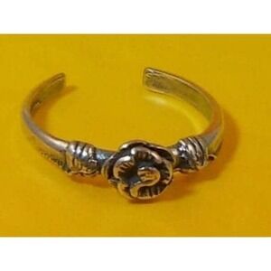 1990s Vintage 925 Sterling Silver Rose Flower Adjustable Toe Ring Floral Cuff